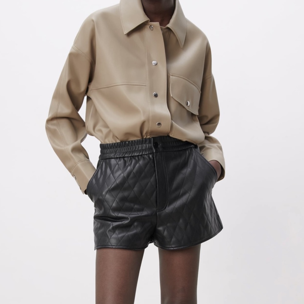 Zara faux leather quilted shorts